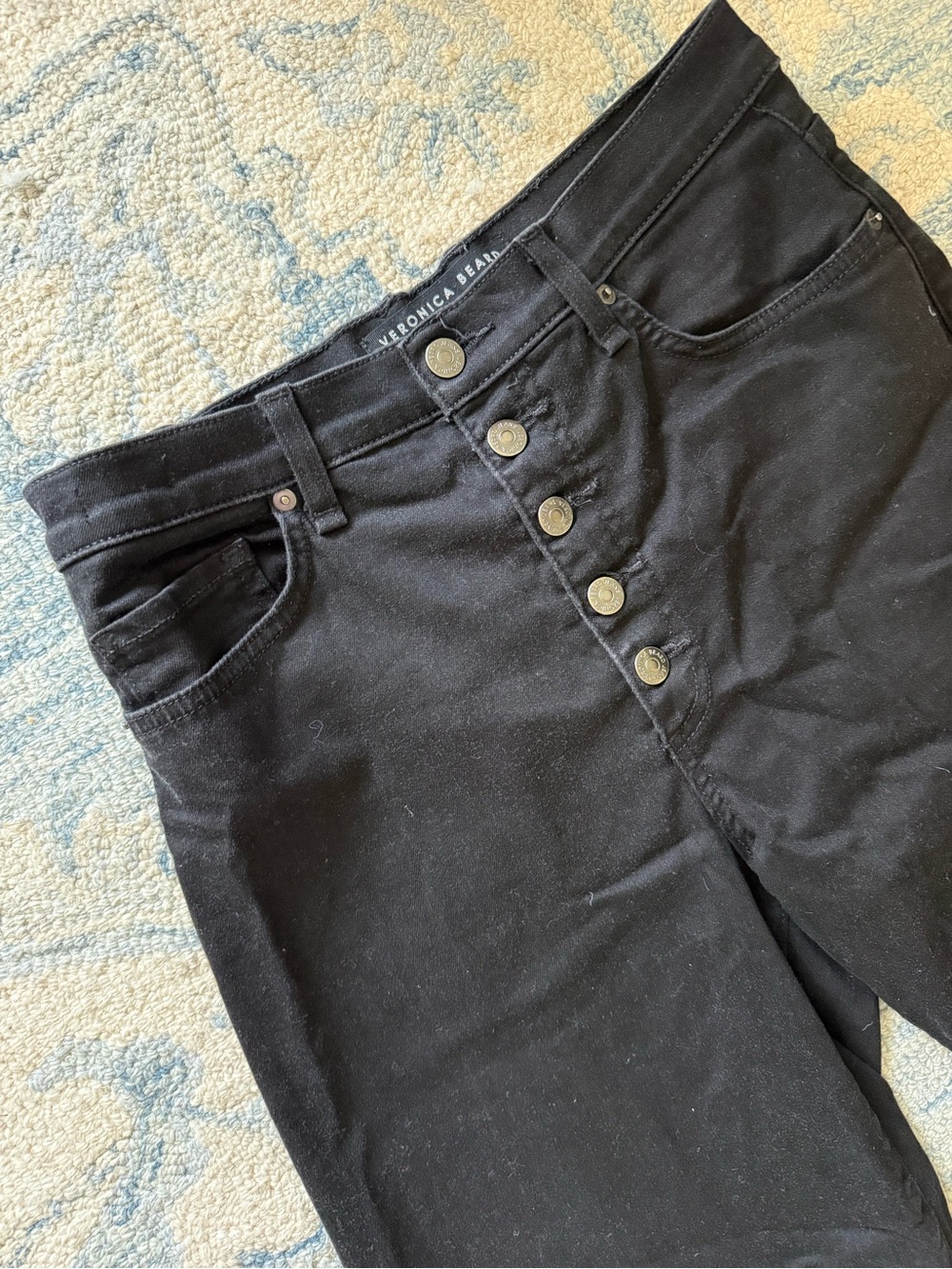 Veronica Beard High-Rise Black Button-Fly Wide Leg Jeans